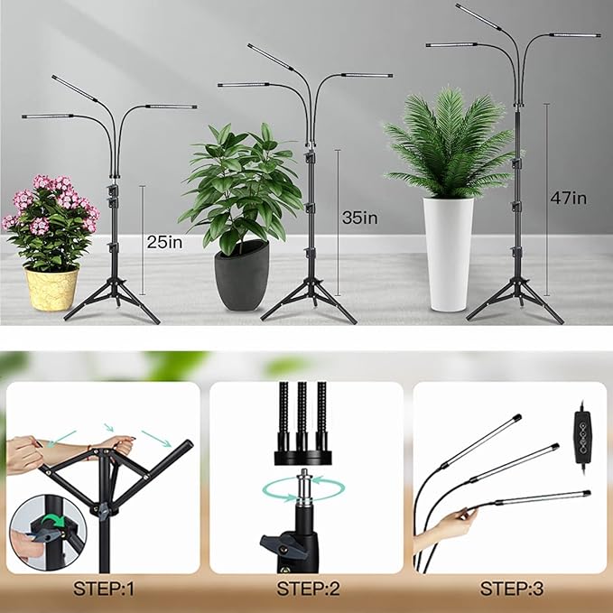 GHodec Grow Light with Stand 60 LED 5500K Full Spectrum Floor Plant Light for Indoor Plants Growing5 Dimmable Levels &amp Auto On/Off TimerTripod Stand Plant Lamp Height Adjustable