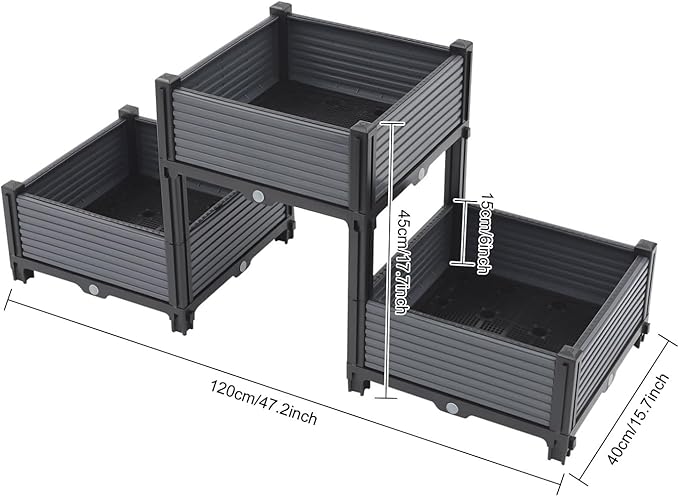 3 Boxes Planter Box Raised Garden Bed for Vegetables Flowers Herbs DIY Gardening Each Max. Load 176.37lbs