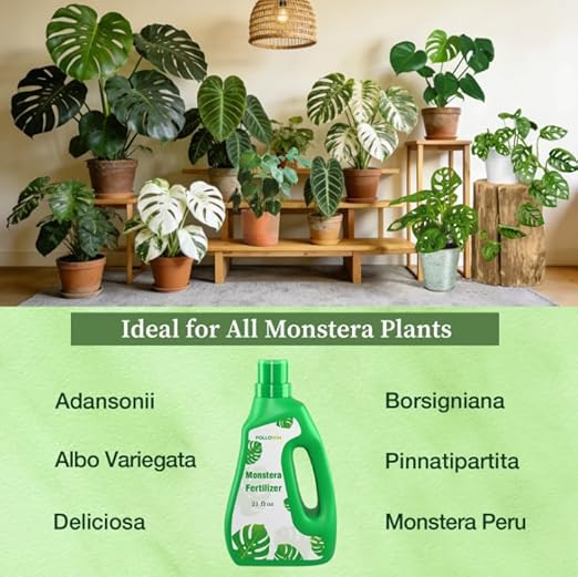 FOLLOWIN Monstera Plant Food Liquid Fertilizer Indoor Outdoor Tropical Plant Nutrients 3-1-2 NPK Promotes Fenestrated Leaves 21 oz Easy-Dose Bottle