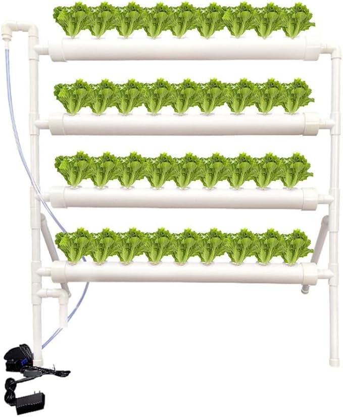 Hydroponic Plant Growing System – 36-Site PVC Indoor Garden Tower with AU/US Plug | Soil-Free Vertical Hydro Grow Kit with Planting Baskets Sponges &amp Irrigation Tube | White