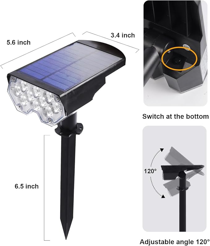 6 Pack Solar Powered Outdoor Spot Lights Outside Waterproof 20 LEDs Landscape Spotlights Dusk to Dawn for House Yard Tree Plants Walls Path Garden Statues Superior Accent Lamp Cool White