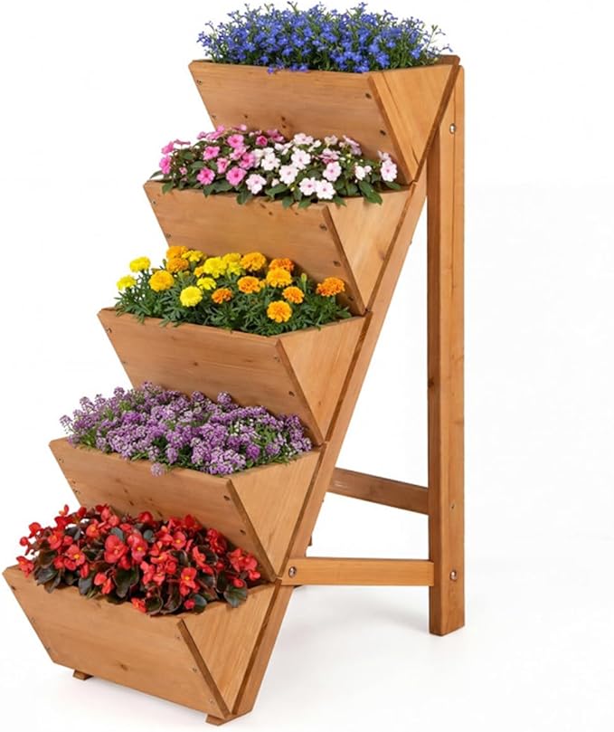 5-Tier Vertical Raised Garden Bed for Flowers Wooden Ladder Large Capacity Plant Stand for Balcony 59 Tall Fir Wood Planter Shelf with 12X21 Base Corner Plant Shelf for Patio Decor Plant Holder