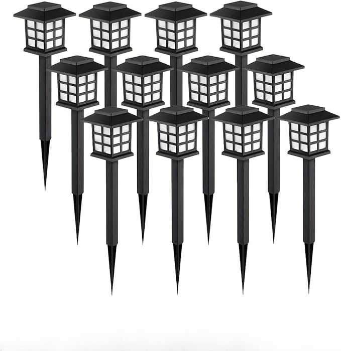 Outdoor Warm Light Solar Rechargeable Landscape Garden Lights Suitable for Roads Courtyards and Decks (12 pcs)