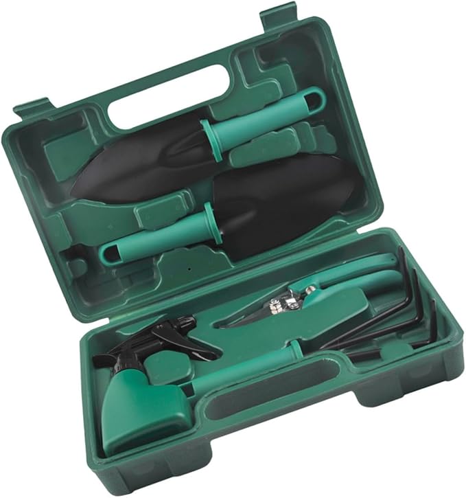 Garden Tool Set with Shovel Rake Pruning Shears 5pcs Portable Hand Tools Kit for Flower Planting and Lawn Care with Storage Case