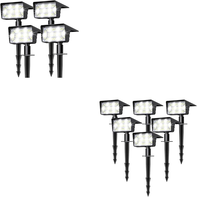 4 Pack Cool White&amp6 Pack Cool White Solar Spot Lights Outdoor with 60 LED &amp Auto On/Off Solar Lights Outdoor Waterproof IP68 with 3 Lighting Modes 2-in-1 Solars Landscape Light for Outside