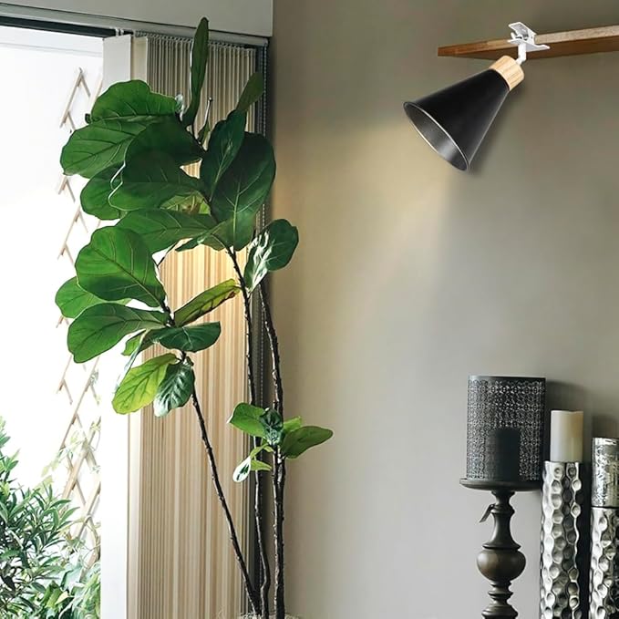 Clip Mount 5.9Ft Plug in Timing Cord Plant Light Full Spectrum 4500K 10W Simple Wood Base Black Metal Adjusted Angle Clamp Light for Indoor Plants Flowers
