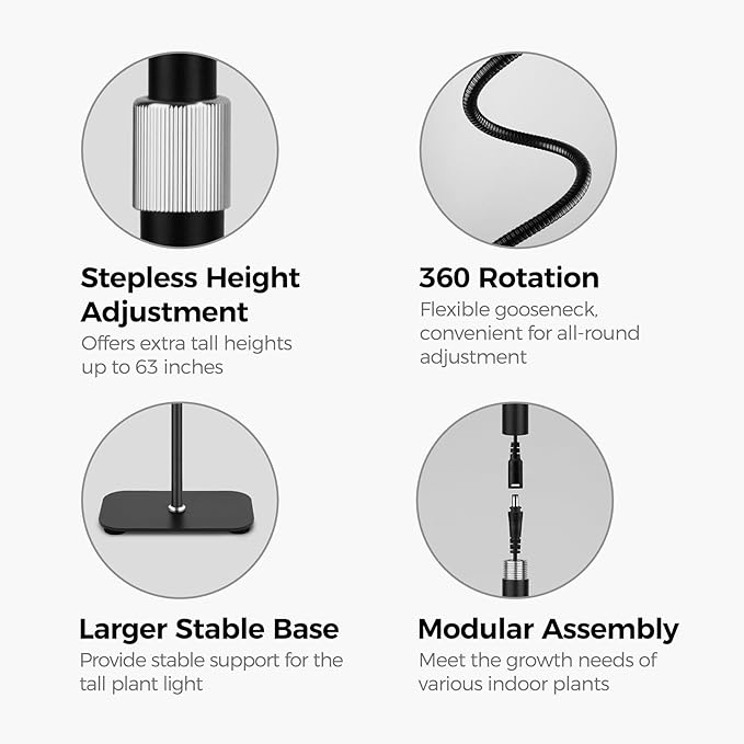 Plant Grow Lights for Indoor20W Large Round Full Spectrum Warm Light with Gooseneck63in Tall Stand Floor Growing Lamp Auto Timer10 Dimmable Levels for Tall Small Plants Flower Growth