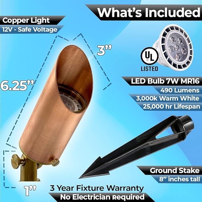 Brass Spot Lights Outdoor LED Landscape Lights – 109 Professional Grade Copper 12V Low Voltage Landscape Lighting with Bulbs 7W IP 65 Waterproof Metal Up Light for House Pathway Trees Plants (4 Pack)