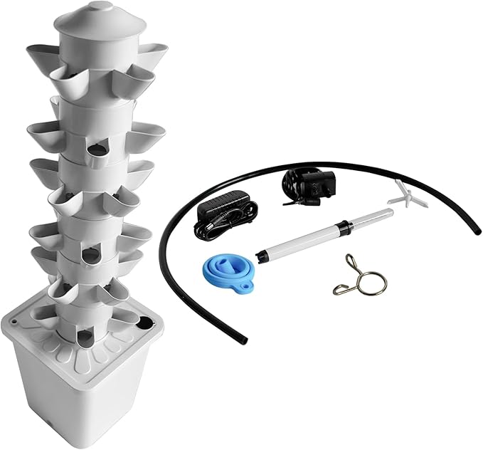 Soil-Free Vertical Hydroponic Growing System for Indoor and Outdoor Use – Self-Watering Tower Garden with Pump Tank and Easy Assembly