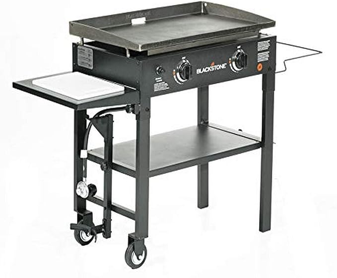 Blackstone 1853 Flat Top Gas Grill 2 Burner Propane Fuelled Rear Grease Management System 28” Outdoor Griddle Station for Camping with Built in Cutting Board and Garbage Holder 28 Inch Black