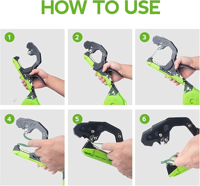 Plant Tying Machine - Lightweight Garden Plant Tie Tool Gardening Tape Gun with 23 Rolls Green Tape &amp 10000 Staples for Tomatoes Peppers Grapes Vining Vegetables