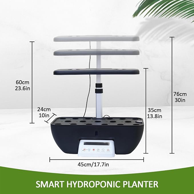 Aeroponic Tower Garden System with 102 28W Full Spectrum Grow Lights and 2 Fans Hydroponic Tower 17 Hole Hydroponics Tower Harvest Fresh Veggie Black