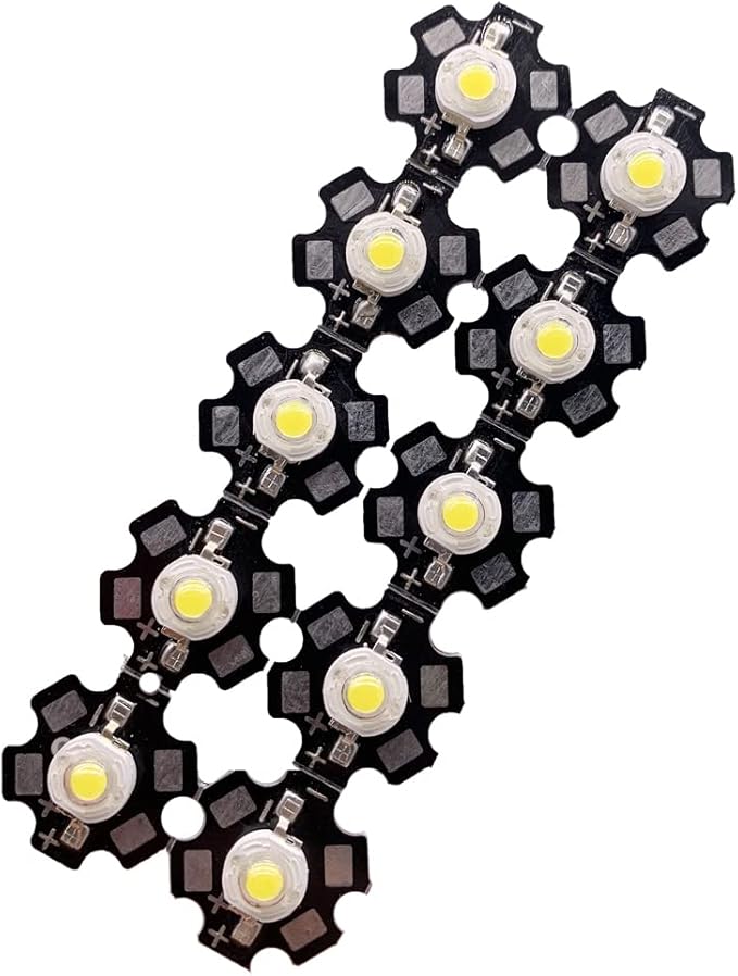 100PCS 3W High Power LED Diodes Cold/Warm White/Red/Green/Blue/Yellow 660nm 445nm Plant Grow Light Source with 20mm Star PCB (White 6500K)