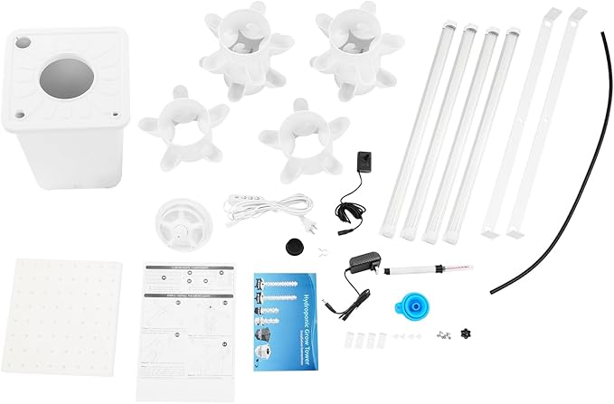 Hydroponic Tower Garden 30-Pod Indoor Gardening System w/ 4 Full-Spectrum LED Grow Lights 10L Auto Irrigation Water Tank Vertical Planter for Herbs Lettuce &amp Strawberries (White)