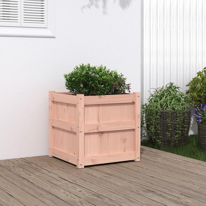 Garden Planter Natural Solid Douglas Fir Wood 19.7 inch Square Outdoor Raised Garden Bed Rustic Planter Box for Vegetables Flowers Herbs Patio Balcony