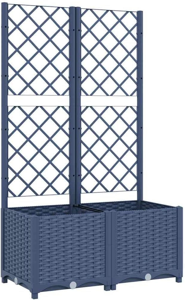 Large Garden Planter with Trellis Blue Grey Polypropylene 31.5x15.7x53.5 Inch Outdoor Raised Garden Bed for Climbing Plants Patio Balcony Decor