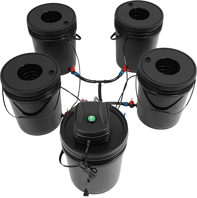 Hydroponics Growing System Kit Deep Water Culture with 4 Planting Buckets 5.28Gal Capacity 12W Air Pump for Indoor Outdoor Vegetable Plant Gardening