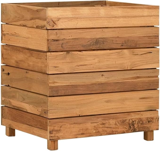 Raised Bed Recycled Teak Wood Steel Rack for Gardening Flower Plant Pots Outdoor Vegetable Herb Garden Tall Planter Box 19.7x15.7x21.7