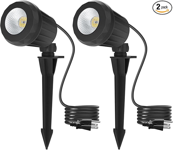 Spotlight Outdoor – 120V Plug-in 2700K Warm White LED Landscape Spot Lights with RGB 3 Lenses for Yard Garden Lawn&ampTree Decor IP67 Waterproof Perfect for Holidays&ampEveryday (2 Pack Black)