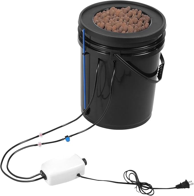 DWC Hydroponics Grow SystemHydroponic Growing System with Top Drip Kit5-Gallon Deep Water Culture with Air PumpAir Stone and Water Level Device for Leafy Vegetables(1 Bucket+Top Drip Kit)