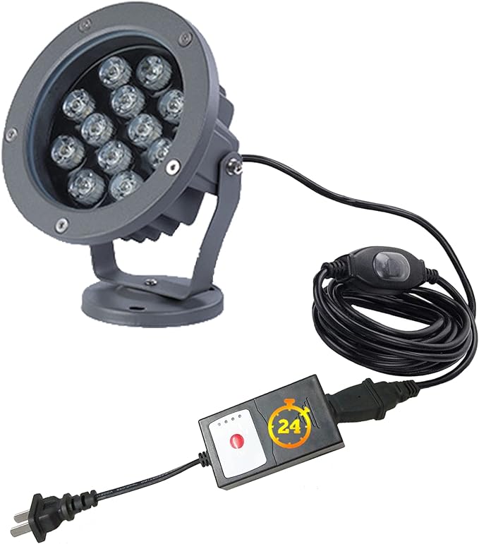 Kiven LED Outdoor Landscape with Automatic Timer 12W Spotlight Fixture Waterproof 110V with Plug Cast-Aluminum IP65 Warm White Ground Lights Garden Decoration Wall Light for Patio Pathway Lawn Yard