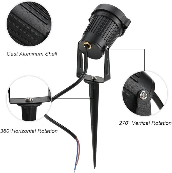 Youngine 12V Outdoor LED Lawn Light Lamps Landscape Spotlight 5W COB Garden Patio Wall Yard Path Decorative Lighting with Spiked Stand Pack of 2 (Cool White)NO Plug