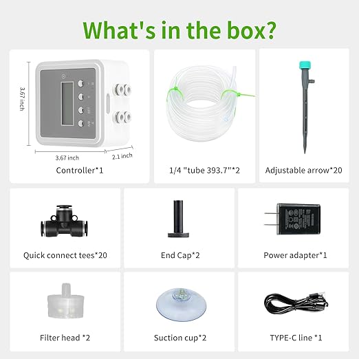 Smart Automatic Plant Watering System for 20 Pots - Dual Pump Indoor Drip Irrigation Kit with 30-Day Programmable Timer &amp USB-C Charging