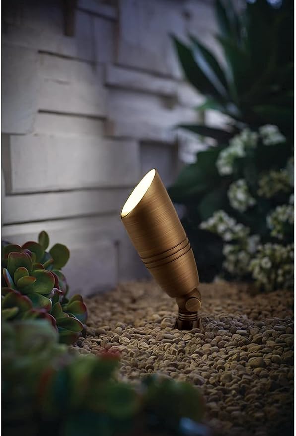 Solid Brass Uplight Spotlight Fixture Landscape Outdoor Lighting Waterproof with Ground Spike Stand 12v Low Voltage (6 Pack)