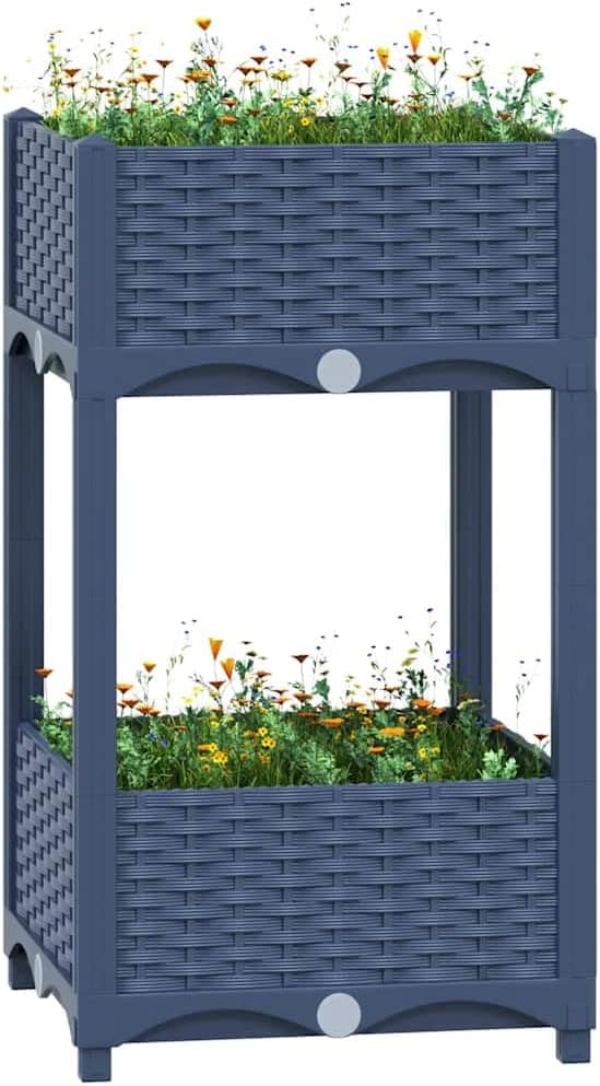 Raised Garden Bed Blue Grey Polypropylene Planter for Outdoor Plants 15.7x15.7x28.0 Inch Square Garden Bed Weather Resistant Tall Raised Planter Box for Patio Deck