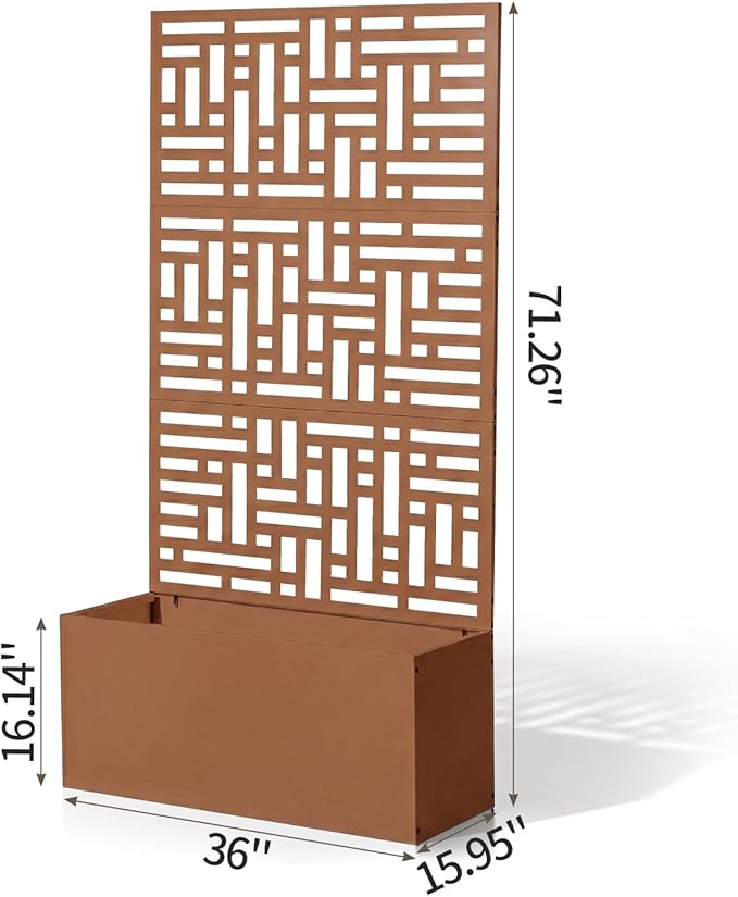 Metal Planter Box with Trellis70 Outdoor Raised Garden BedPrivacy Planters for Patio GardenPlanter Box with Drainage Holes for Climbing Plants (Brown)