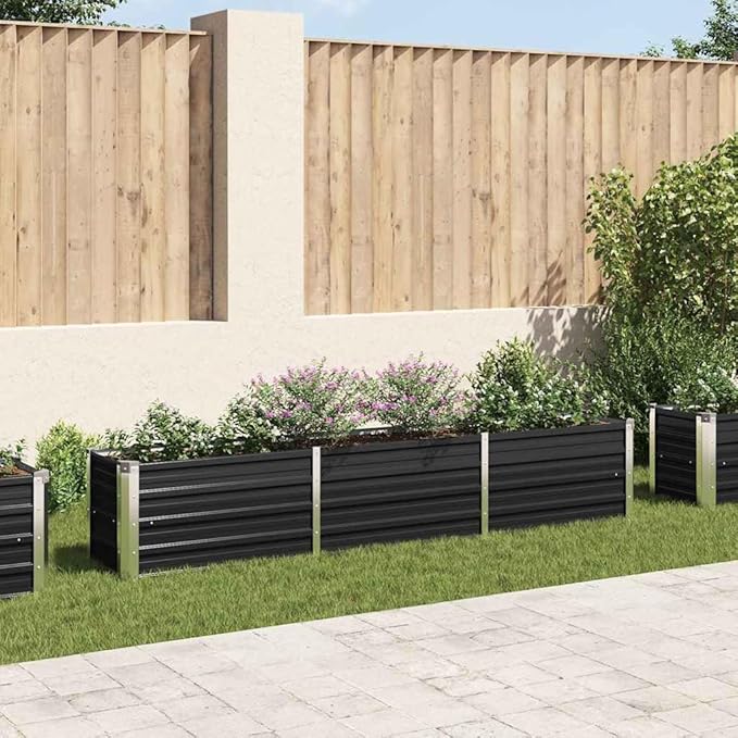 SKM Raised Bed Anthracite Galvanized Steel 94.5x15.7x17.7 in DurableAnthracite (Weight 15.39KG)