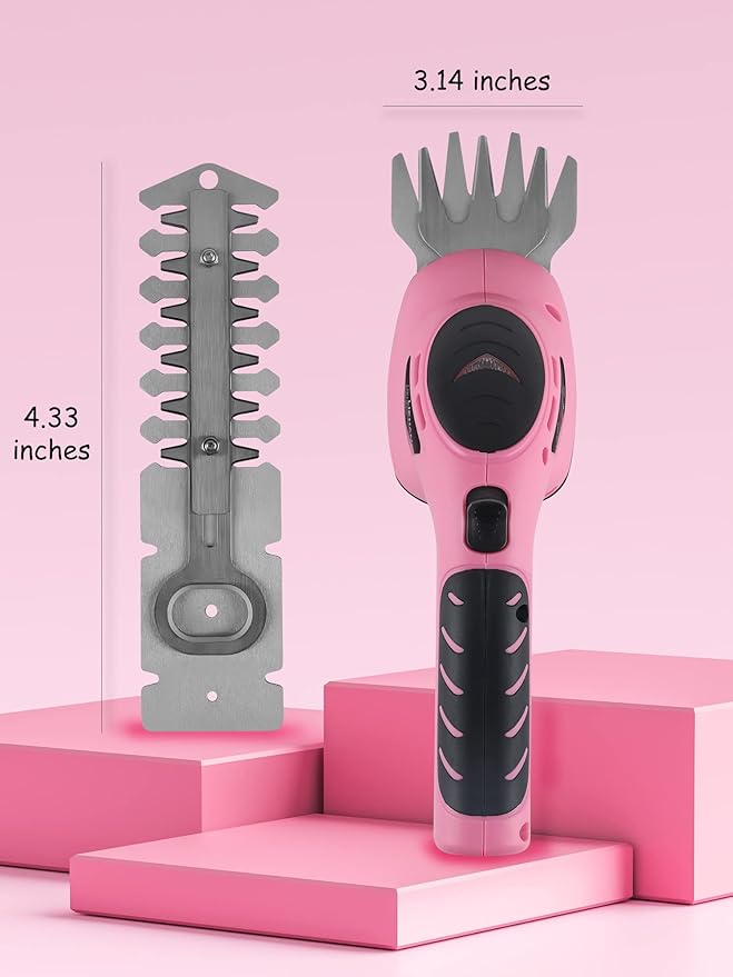 Lichamp 2-in-1 Electric Hand Held Grass Shear Pink Hedge Trimmer Shrubbery Clipper Cordless Battery Powered Rechargeable for Garden and Lawn CGS3602PK Pink