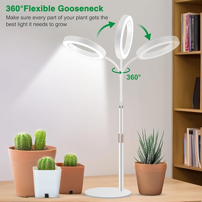 Grow Lights for Indoor Plants 80 LED Full Spectrum Desk Plant Light for Growing Small Plant Height Adjustable 24.5 Halo Grow Lamp with Base 6/12/16H Timer 3 Light Modes 5 Dimming