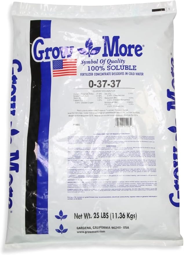 Grow More (0-37-37) All-Purpose Bud and Bloom Fertilizer - 25lbs of USA-Made High Potassium &amp High Phosphorus Fertilizer for Blooming - Water-Soluble Plant Food for Outdoor &amp Indoor Flowering