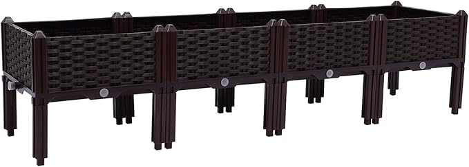 Plastic Raised Garden Bed Kit Set of 4 Elevated Planter Grow Boxes 15.35 H with Drainage Holes Outdoor Garden Growing Beds for Patio Backyard Porch Deck Vegetable Fruit Flower Herb
