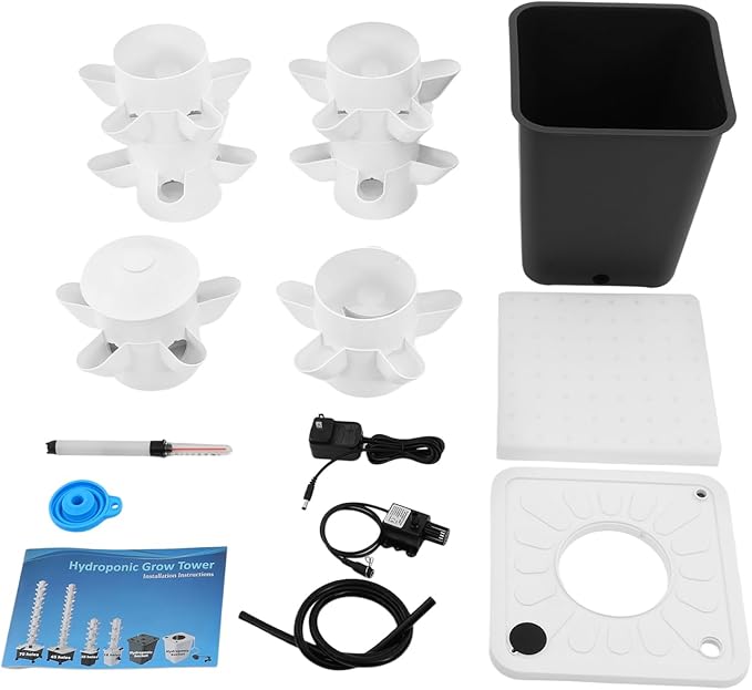 Hydroponic Grow Tower 6-Tier 30-Hole Garden Hydroponic Growing Kit White PP 63.4gal/h Pump 2.64gal Tank for Vegetables Herbs Strawberries