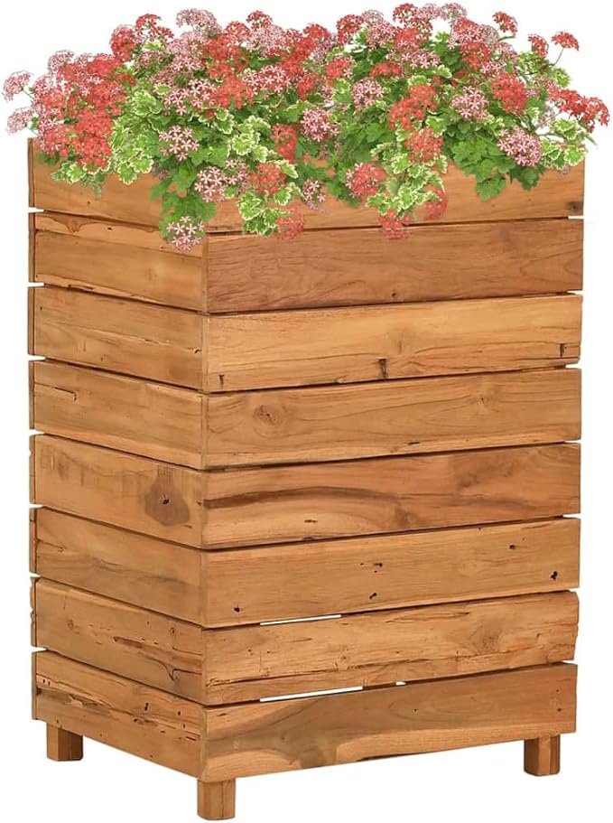vidaXL Raised Bed - Recycled Teak and Steel Planter Box Adjustable Rack 19.7x15.7x28.3 for Indoor Outdoor Garden Balcony Patio