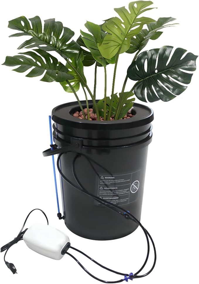 5-Gallon DWC Hydroponic Growing System for Indoor Plants Black PP Cylindrical Deep Water Culture Garden Kit with Recirculating Drip Irrigation Air Pump Air Stone &amp Floor-Standing Design