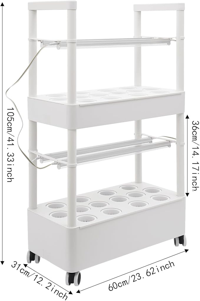 DYRABREST 2-Tier Hydroponic Growing System with LED Grow Lights 28-Hole Indoor Herb Garden Kit with Water Pump Auto Circulation Wheels for Home Kitchen Office (White)