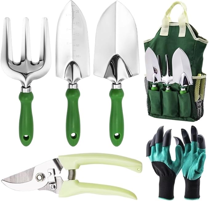 Gardening Tools Set Including Garden Shear Claw Gloves Cultivator Transplant Trowel Soil Scoop Outdoor Planting