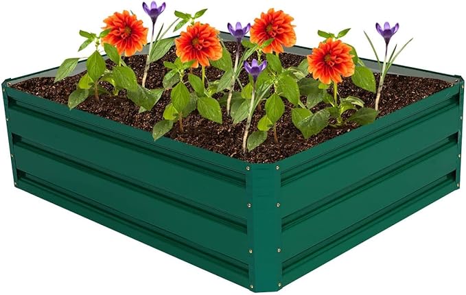 GRAFFY Steel Raised Garden Bed Reinforced Plant Growing Container for Vegetable Flower Herb Plants Outdoor Grass Patio Lawn Garden Beds Box (40 L x 32 W x 12.0 H)