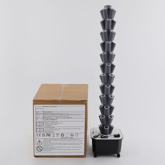 12-Tier Hydroponic Grow Tower with Water Pump 60 Plant Indoor Garden System Self-Watering with 6.6Gal Tank &amp Wheels for Herbs Vegetables in Home Apartment Balcony 72.44 Inch Height