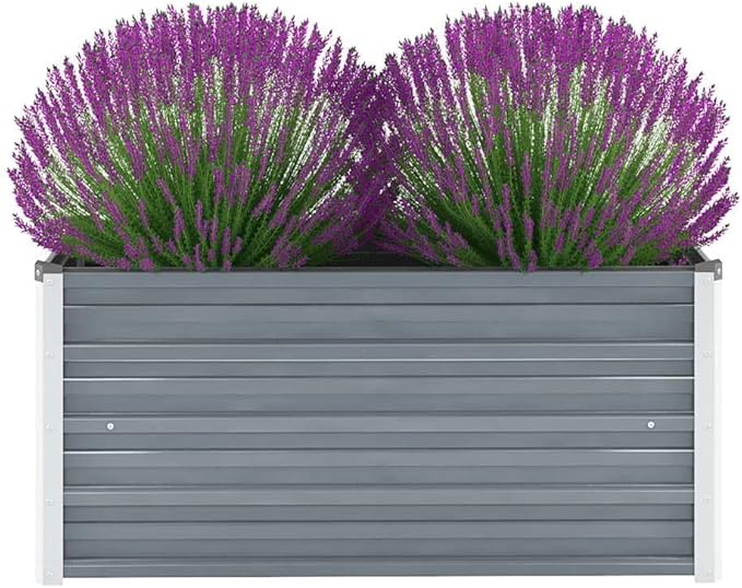 SKM Raised Bed Gray Galvanized Steel 39.4 x 15.7 x 17.7 in Raised BedGrey (Weight 9.3KG)