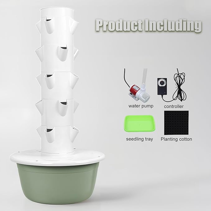 20/28 Holes Hydroponic Growing System Kit Hydroponic Garden Tower with Pump System 5/7 Layers Indoor Vertical Hydroponic Garden Tower for Herbs Fruits and Vegetables (0.3㎡ Footprint)