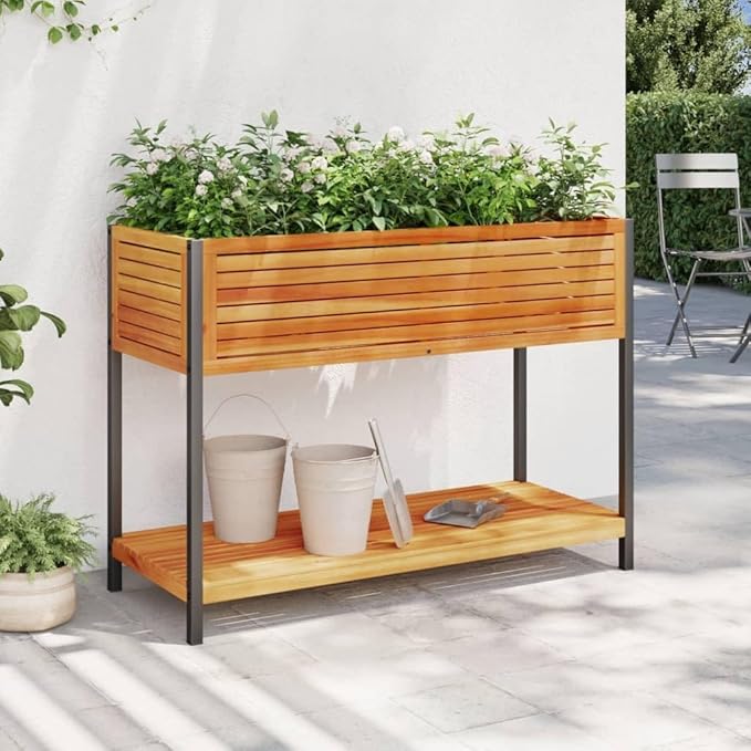 Rectangular Solid Acacia Wood Raised Garden Bed Oiled Finish 17.7 x 43.3 x 31.5 in Durable Planter for Outdoor Plants Indoor Gardening