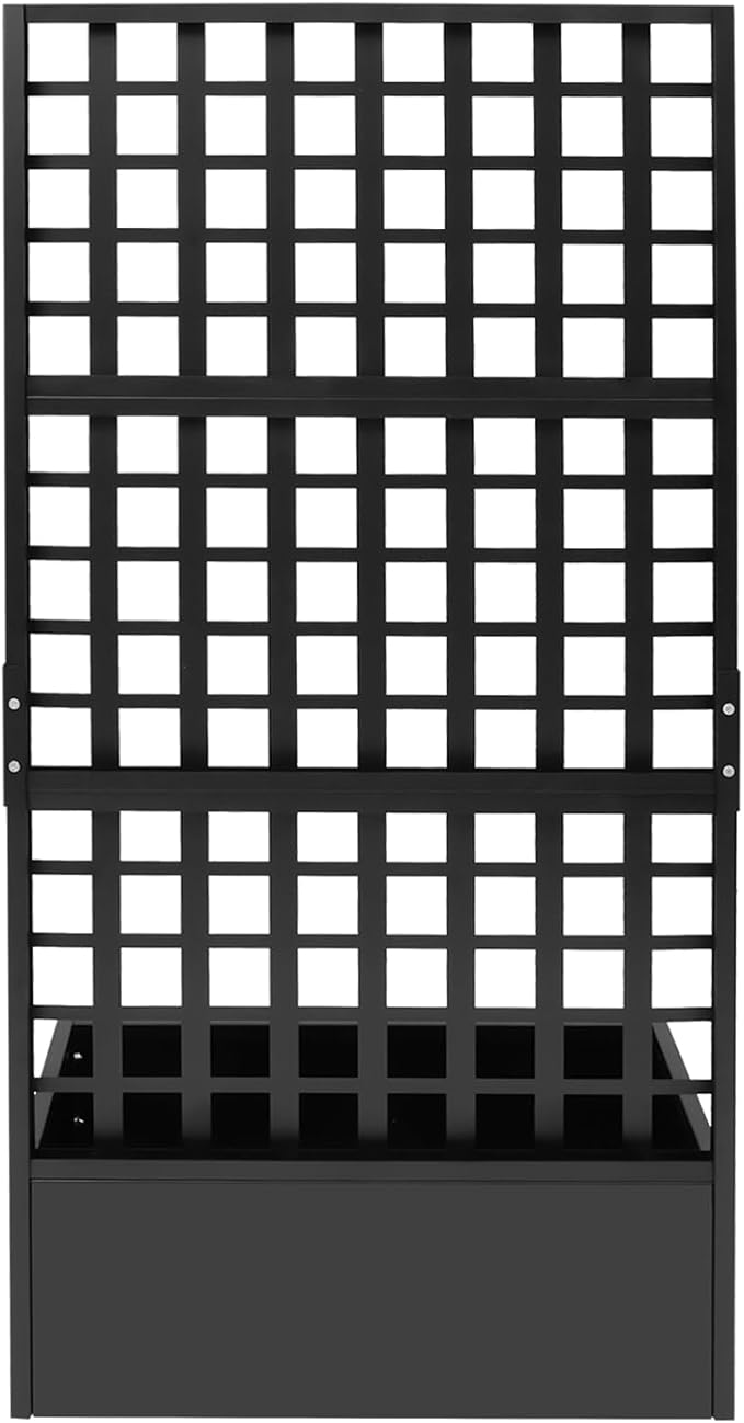 Metal Planter Box with Trellis Heavy Duty Planter with Lattice Panels Privacy Raised Garden Bed Trellis Planters Boxes for Climbing Plants Vegetables Vines 35 W X 16 D X 71 H (Black)