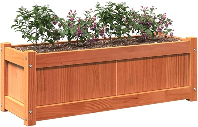 Garden Planter Solid Pine Wood Welded Wire Basket Raised Bed Galvanized Steel Fencing for Garden Walls Brown Wax Finish 35.4 x 12.2 x 12.2 in