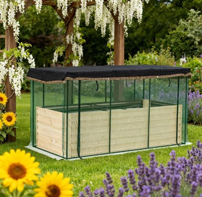 Raised Garden Bed for Flowers Veggies and HerbsGalvanized Steel Planter Box with Crop Cage and Shade Cloth PY624
