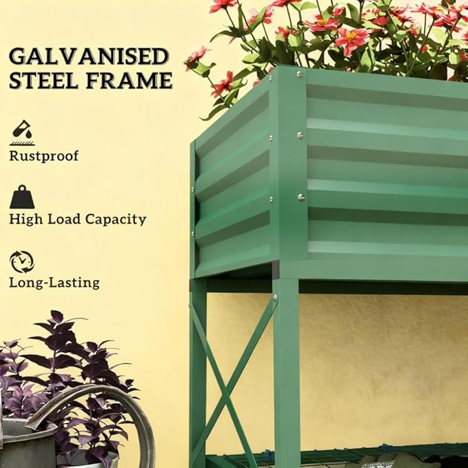 Gardening BedMetal Planter BoxGalvanized Raised Garden Bedwith LegsStorage Shelf and Bed Liner