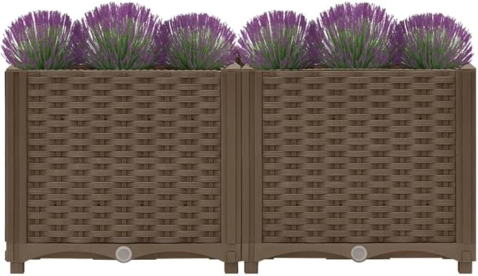 vidaXL Rectangular Raised Bed in Durable Brown Polypropylene - Ideal for Growing Vegetables Herbs Flowers - Suitable for Garden Patio Balcony